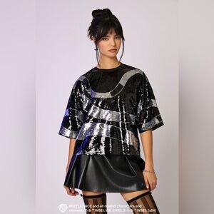NWT Beetlejuice x Forever 21 Sequin Sandworm Top Women's Sz L